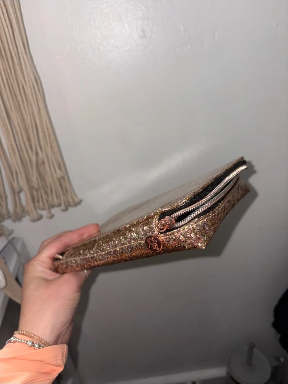 Source Unknown Rose Gold Glitter Cosmetic Bag